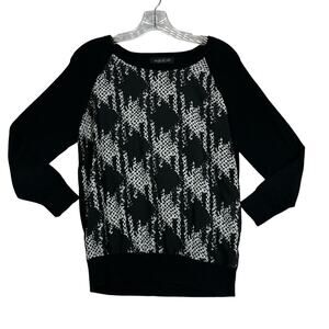 August Silk Sweater Top Womens Medium Black Check Long Sleeve